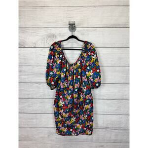 Eloquii Elements Plus Size Black Colorful Puff Sleeve Floral Dress Size 26/28